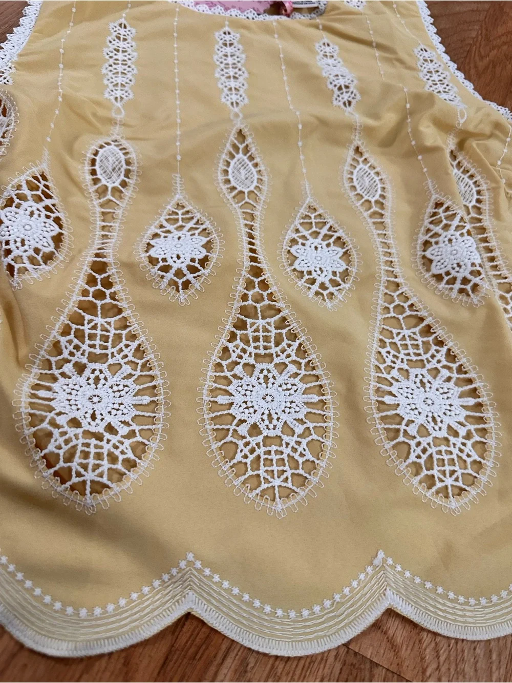 Nanette Lepore Pale Yellow Cotton Top with White Crochet Trim